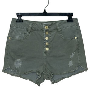 Refuge green denim buttoned fringe short shorts size 4